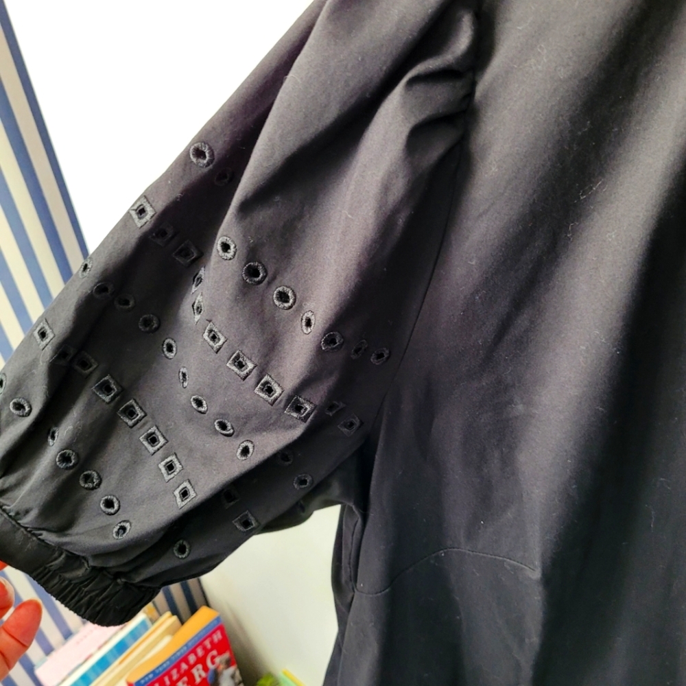 Chico's Black Casual Dress Eyelet Puff Sleeve Sz 3=16/XL. - Picture 11 of 16